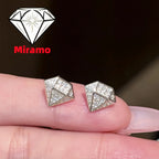 Diamond Shaped Moissanite Stud Earring Fashion Unisex Simple Versatile Diamond Ear Studs 925 Sterling Silver with Certificate