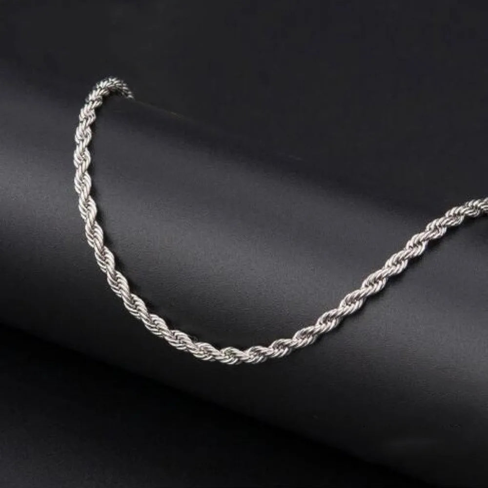 3mm Classic Stainless Steel Twist Long Chain Pendant Necklace for Men Women Punk Style Hip Hop Rock Personality Chokers Jewelry