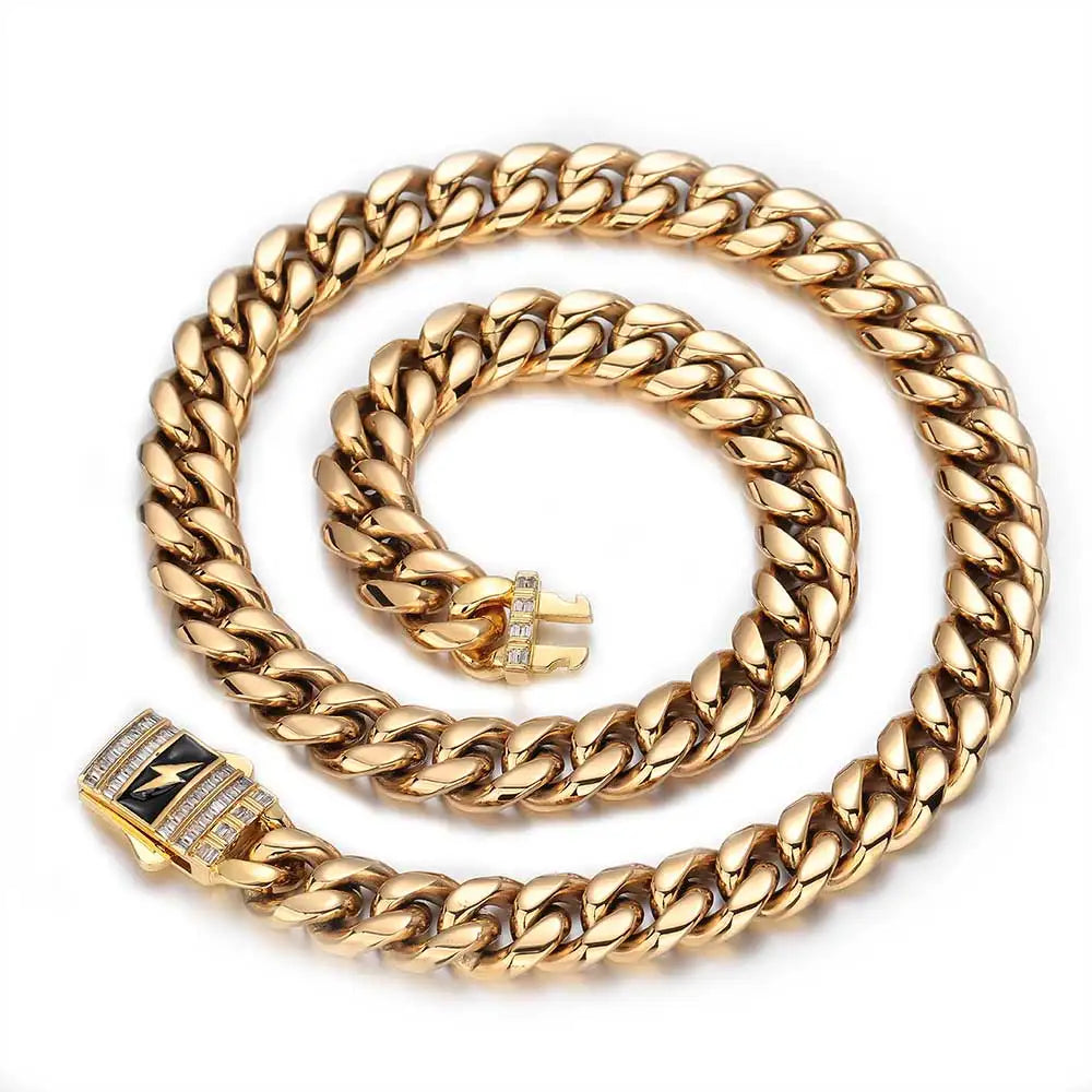 Iced Out Cuban Chain Necklace Stainless Steel 12MM