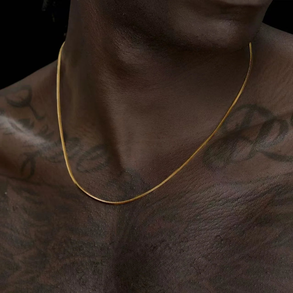 1.2mm Gold Color Plated Stainless Steel Chain Necklace Simple Square Snake Chain Men Necklace Fashionable Titanium Steel Jewelry