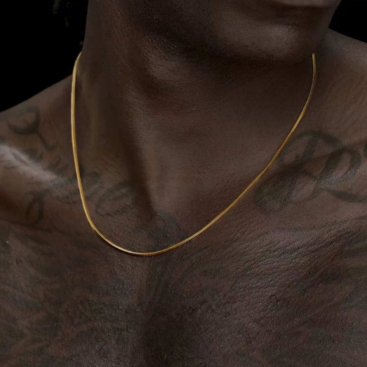 1.2mm Gold Color Plated Stainless Steel Chain Necklace Simple Square Snake Chain Men Necklace Fashionable Titanium Steel Jewelry