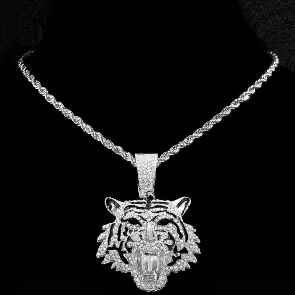 Iced Out Tiger Head Cuban Pendant — Gold