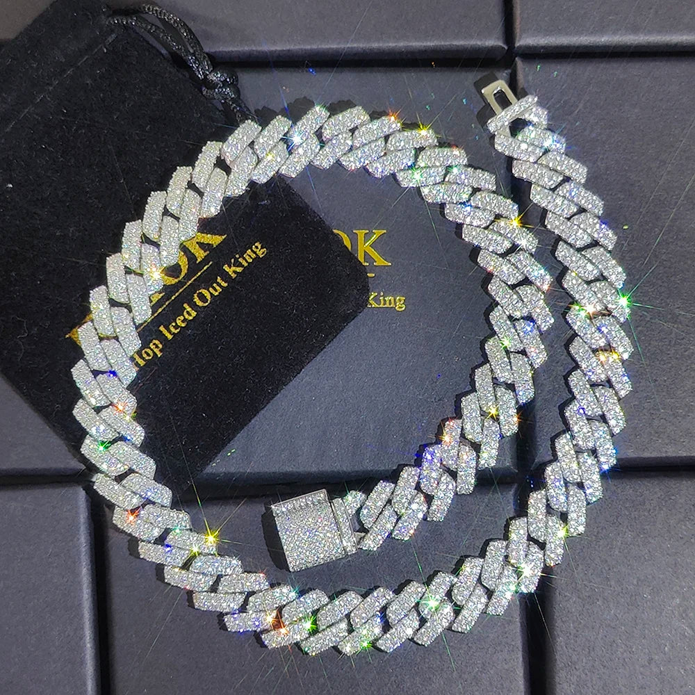 925 Silver Cuban Chain Necklace Iced Out 10-20MM
