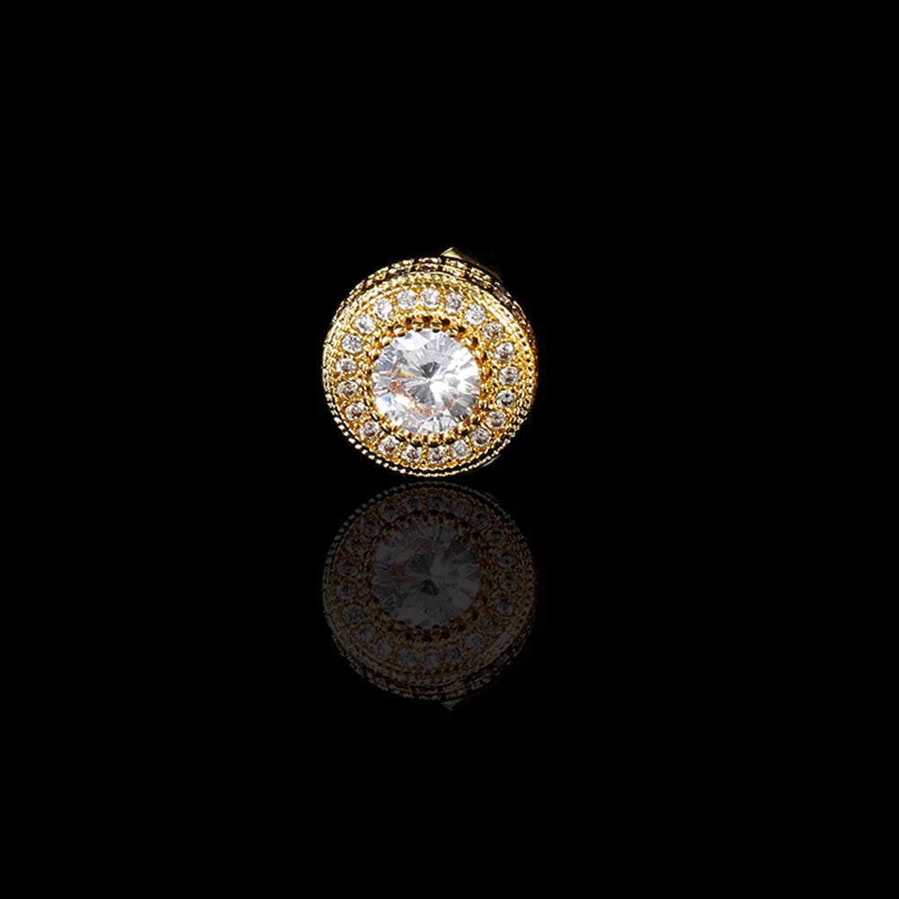 Iced Out Round CZ Stud Earrings Stainless Steel