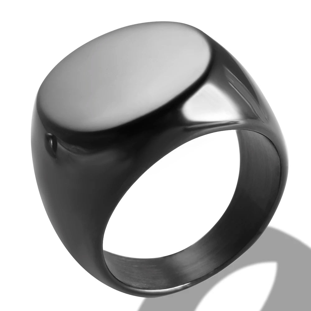 Stainless Steel High Polished Gold Plated Round Smooth Blank Signet Ring for Men Women Fast and Furious Ring Jewelry