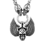 Angel Wings Skull Pendant Ghost Head Necklace for Men High Quality Punk Charm Stainless Steel Necklace Boyfriend