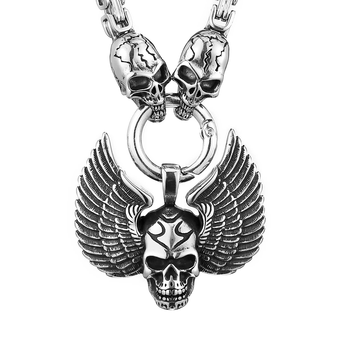 Angel Wings Skull Pendant Ghost Head Necklace for Men High Quality Punk Charm Stainless Steel Necklace Boyfriend