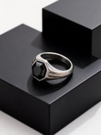 Punk Vintage Gray Stainless Steel Rings for Men Hexagon Black Zircon Ring Hip Hop Fashion Waterproof Finger Jewelry Party Gifts