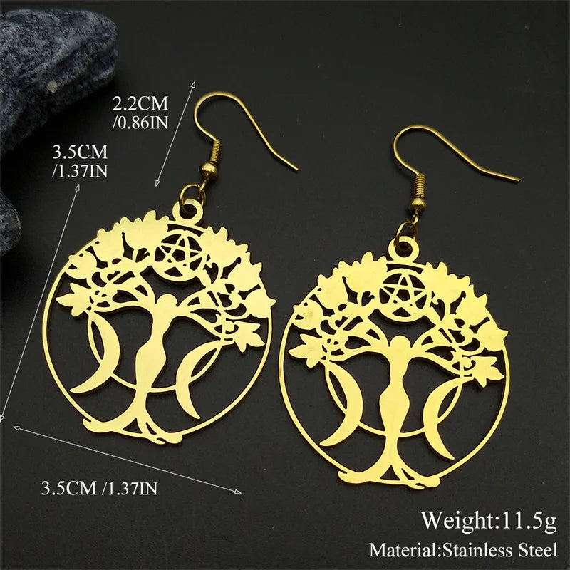 Star Tree Of Life Silver Earrings Witch Triple