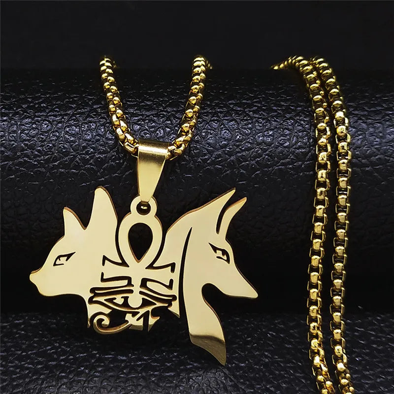 Egyptian Scarab Eye of Ra Horus Symbol Necklaces Stainless Steel Gold Color Ankh Key Of Life Necklace Jewelry collares