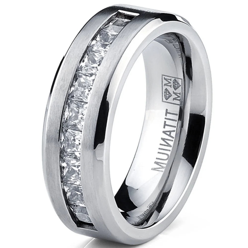 Autumn Hot Selling Silver Plated Stainless Steel Rings For Men Square Cubic Zircon Ring Jewelry Accessories Wholesale Size 7-13