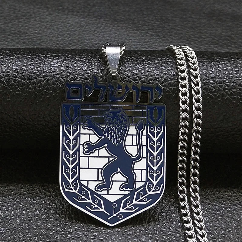 The Lion of Judah Emblem of Jerusalem Necklace Women Men Silver Color Stainless Steel Hebrew Judaism Necklaces Jewelry