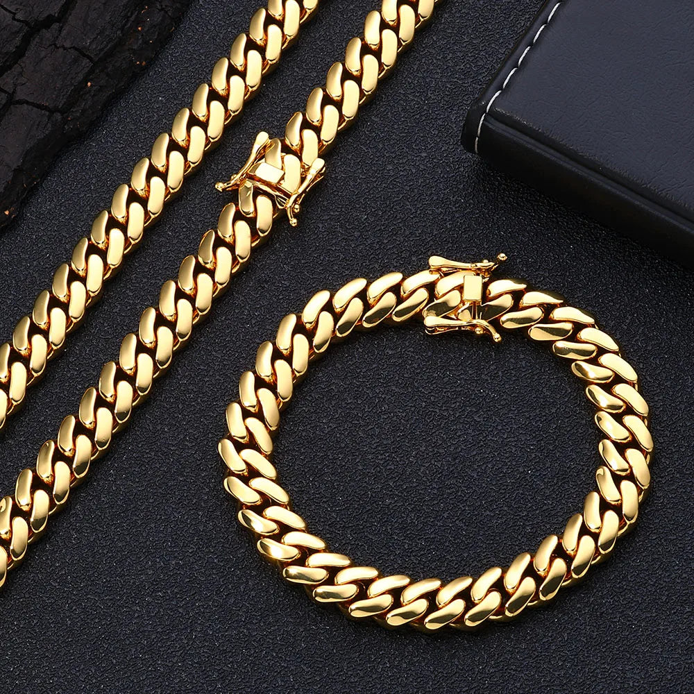 Gold Cuban Chain Necklace 12MM 18K Brass