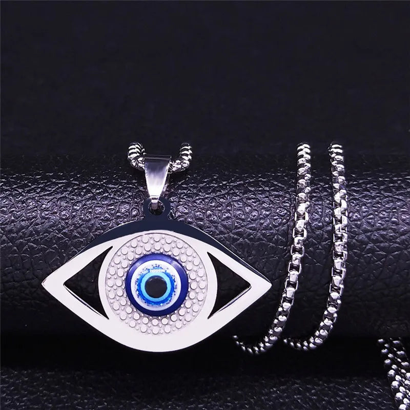 Hamsa Evil Eye Pendant Necklace — Stainless Steel