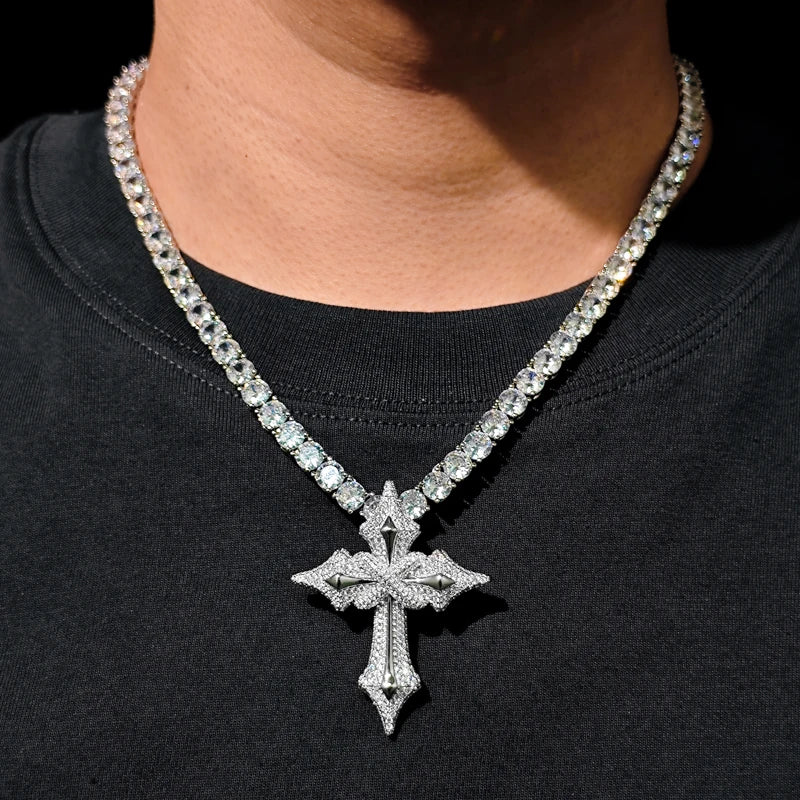 TUHE Hight Quality Cross Pendant Moissanite Spider pendant 925 Sterling Silver Pendant For Men Hip Hop Jewelry