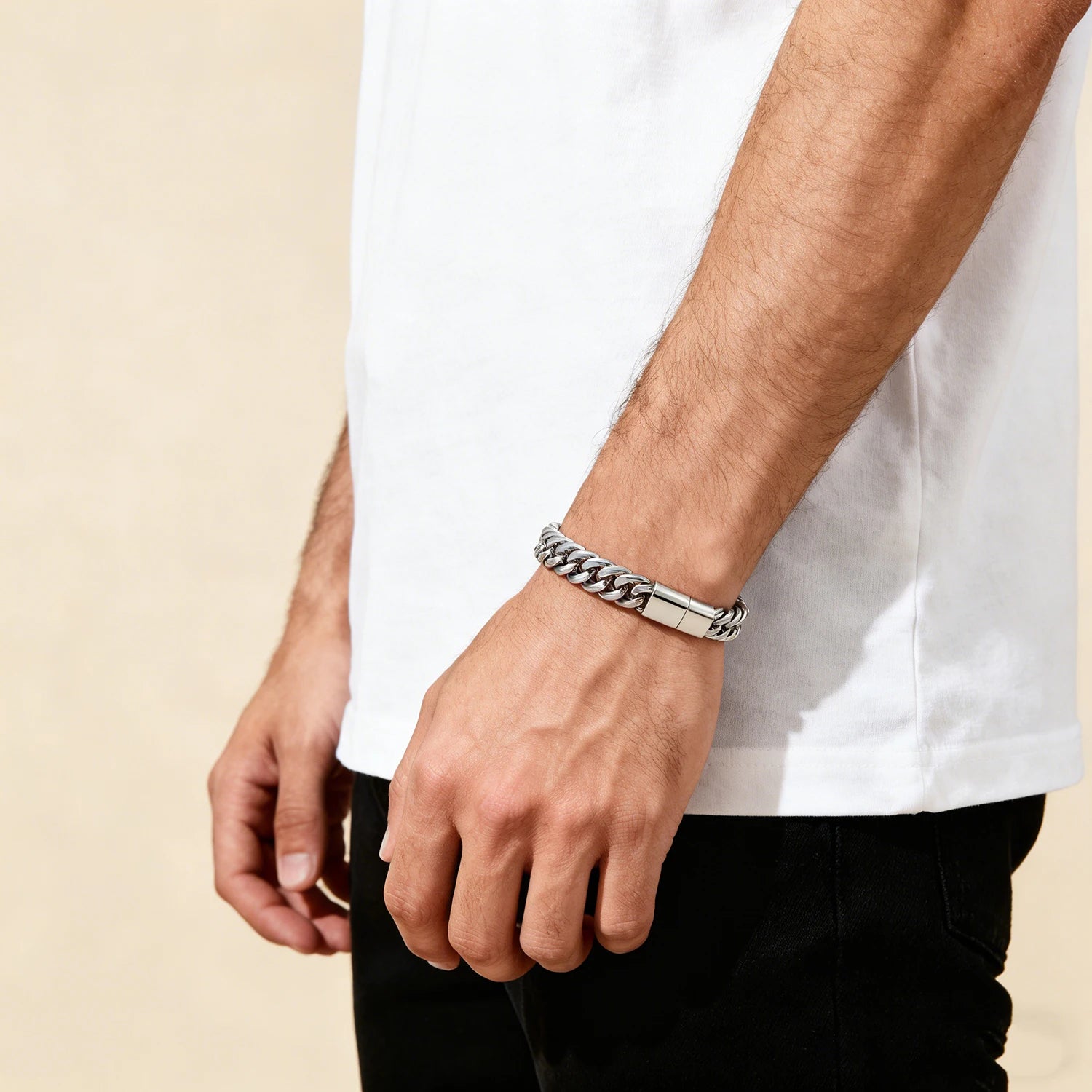 Men's Hip Hop Cuban Chain Bracelet Stainless Steel Wristband Magnetic Clasp Punk Style Trendy Fashion Jewelry Gift for