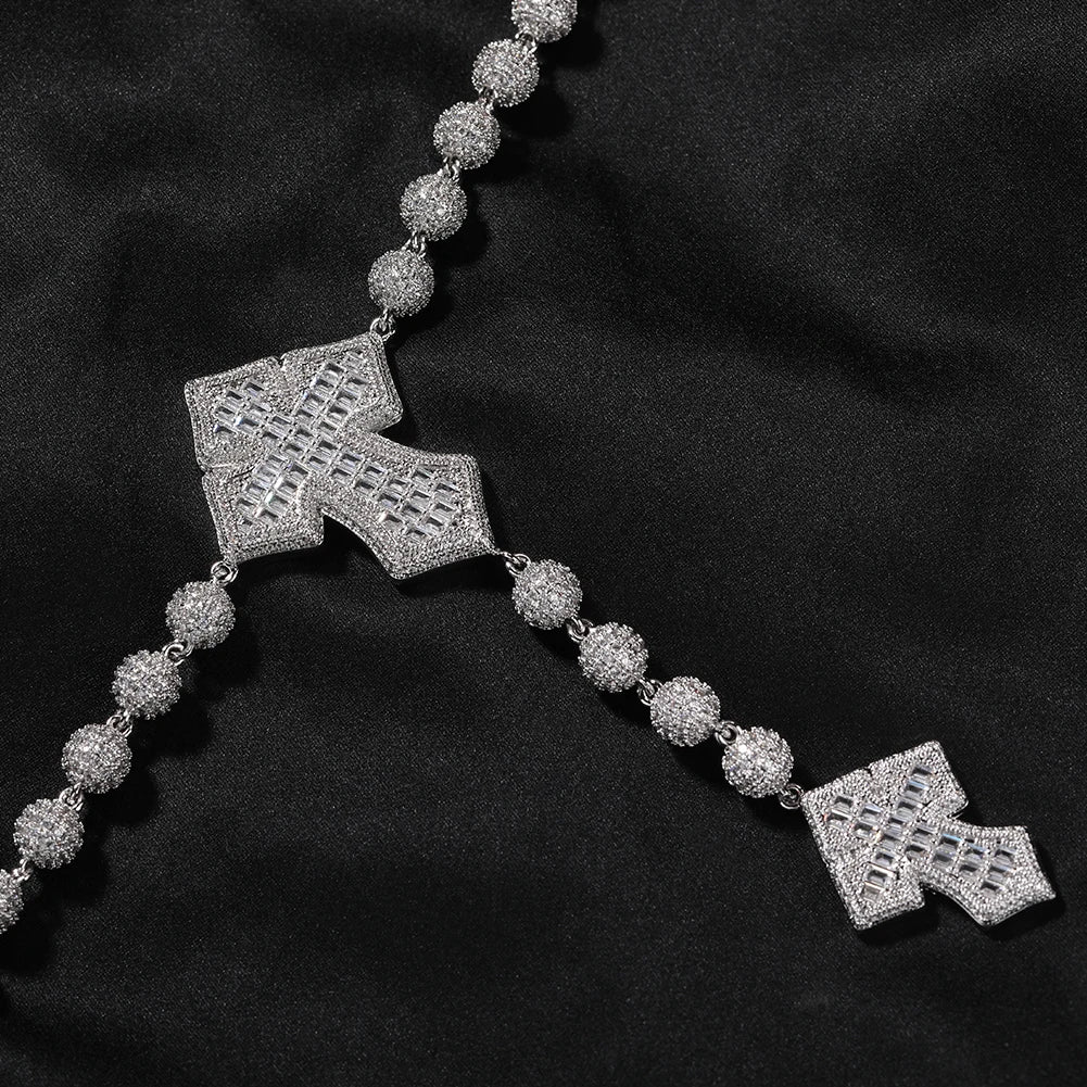 Uwin Bead Chain With 4 Corss Full Paved Iced Out Bling New In Cubic Zirconia HipHop Jewelry