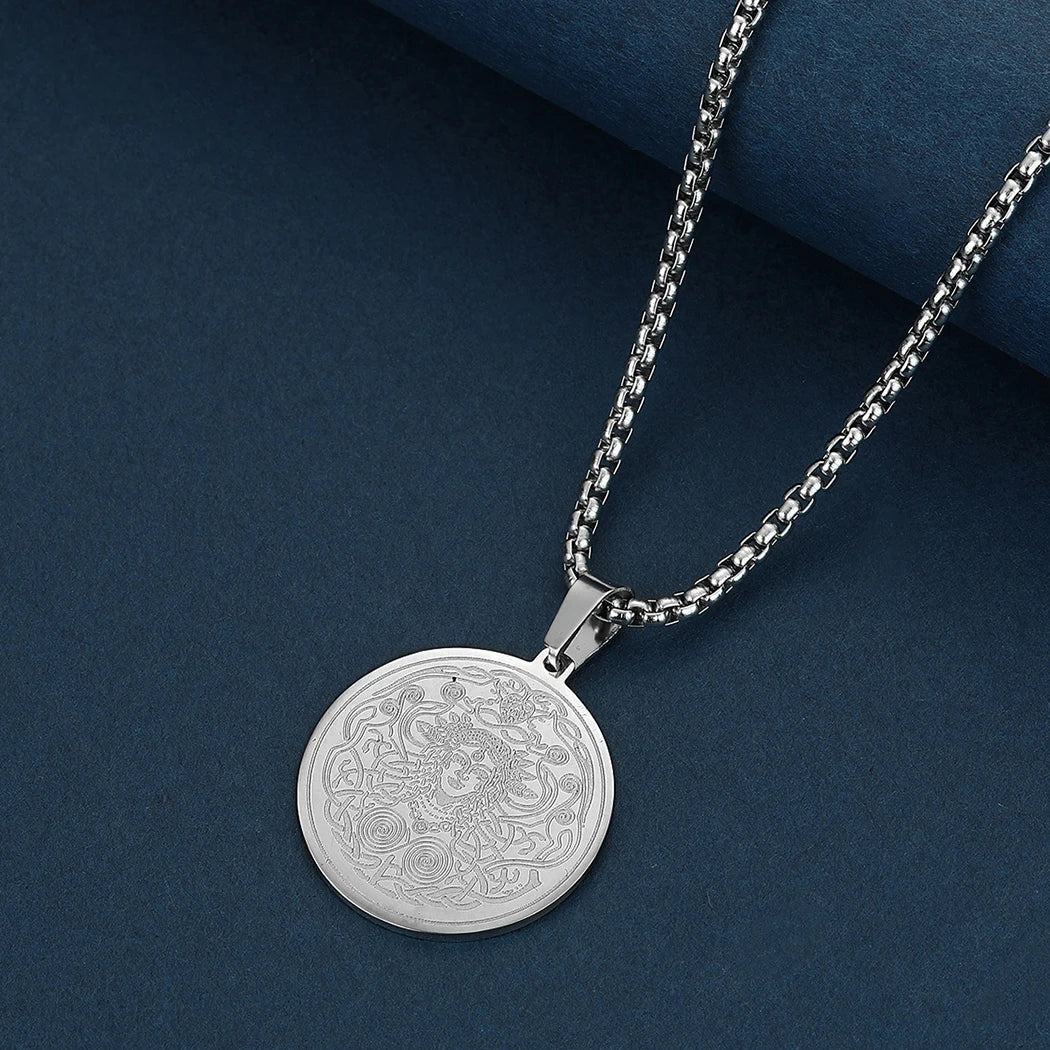Viking Calendar Rune Medallion Pendant Necklace — Stainless Steel