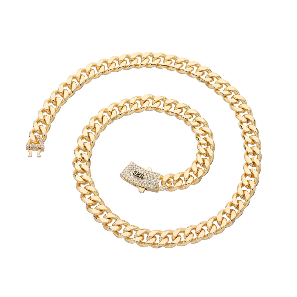 VCT 18mm Long Lock Rectangular Zircon Prong Set Cuban Necklace Ice Crystal Small Crystal Zircon Chain Hip Hop Rock Jewelry