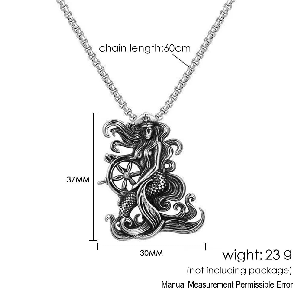 Silver Mermaid Pendant Necklace Stainless Steel