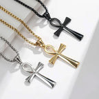 Retro Simple Egyptian Anka Cross Stainless Steel Pendant Necklace Popular Fashion Men and Women Outdoor Party Myth Jewelry Gifts