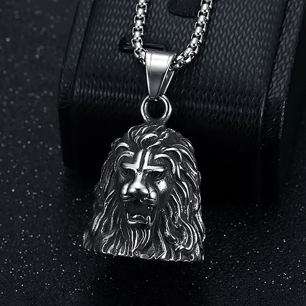Gothic Lion Head Bell Pendant — Stainless Steel