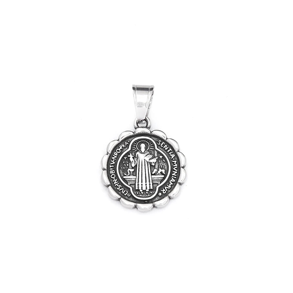 Cross Saint Benedict Steel Pendant Vintage Catholic