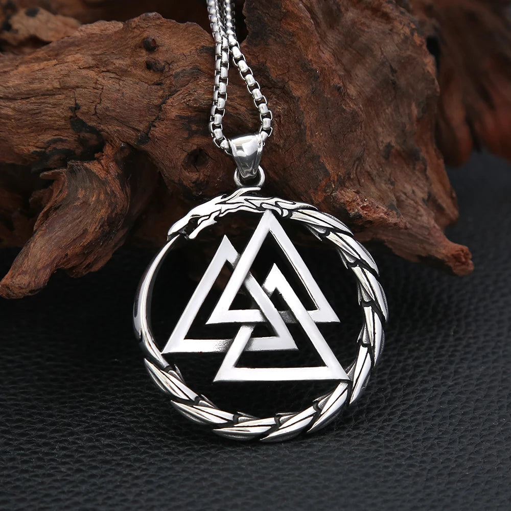 Dragon Valknut Pendant — Stainless Steel