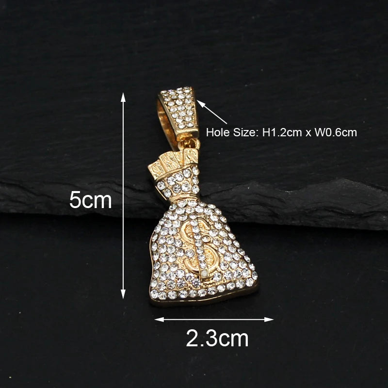 Women Men Hip Hop Jewelry Bling Rhinestone Dollar Sign Money Bag One Hundred Dollar Pendant For Iced Out Necklace Jewellery