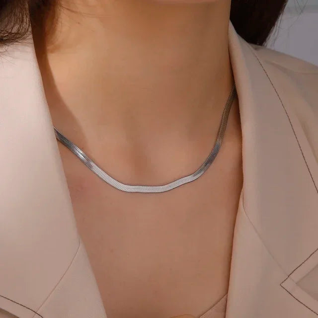 Gold Herringbone Snake Chain Necklace 5mm — Stainless Steel