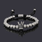 Luxury Stainless Steel Beads Royal Gold Crown Charm Man Bracelet Handmade Women Jewelry Gift