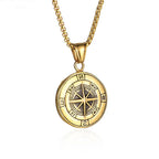 Viking Compass Pendant Necklace Silver Stainless Steel