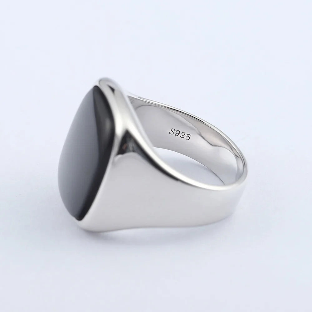 Black Agate Ring — 925 Silver