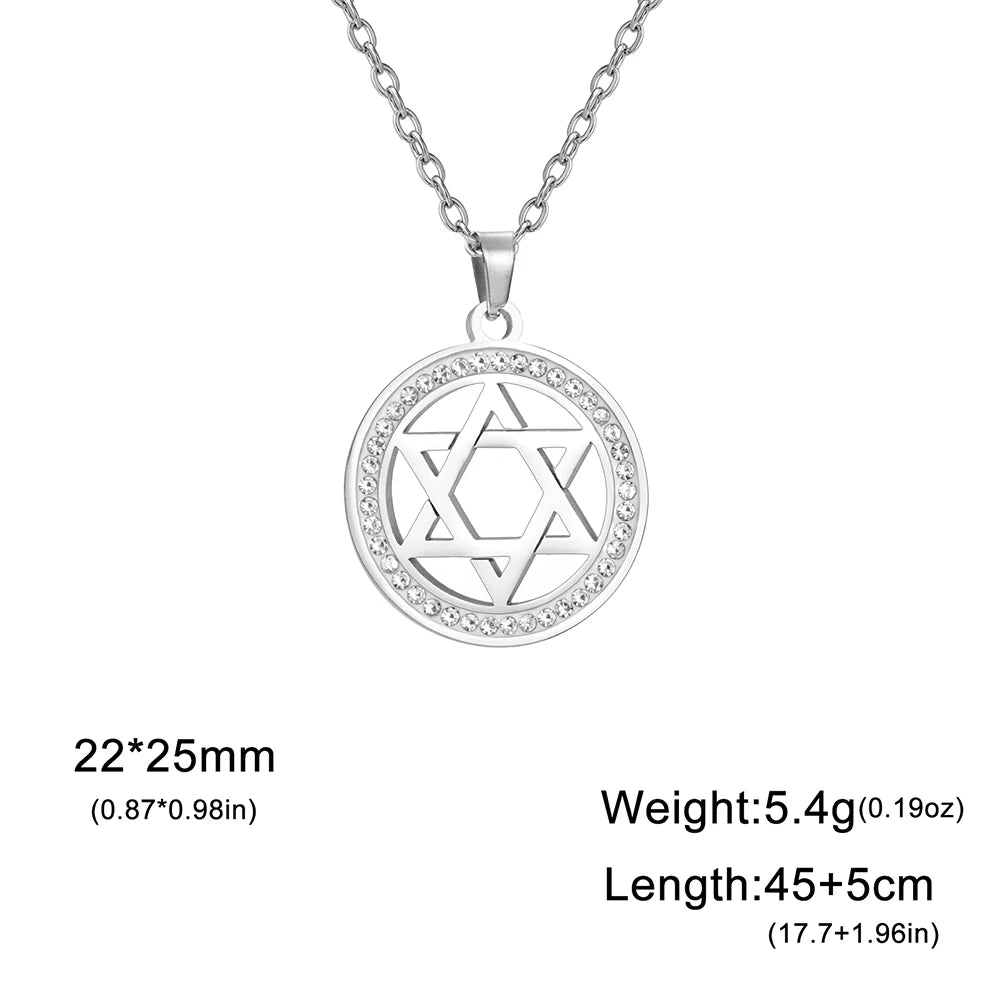 Star of David & Menorah Jewish Pendant Necklace — Stainless Steel