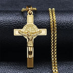 Saint Benedict Jesus Crucifix Chain Necklace — Stainless Steel