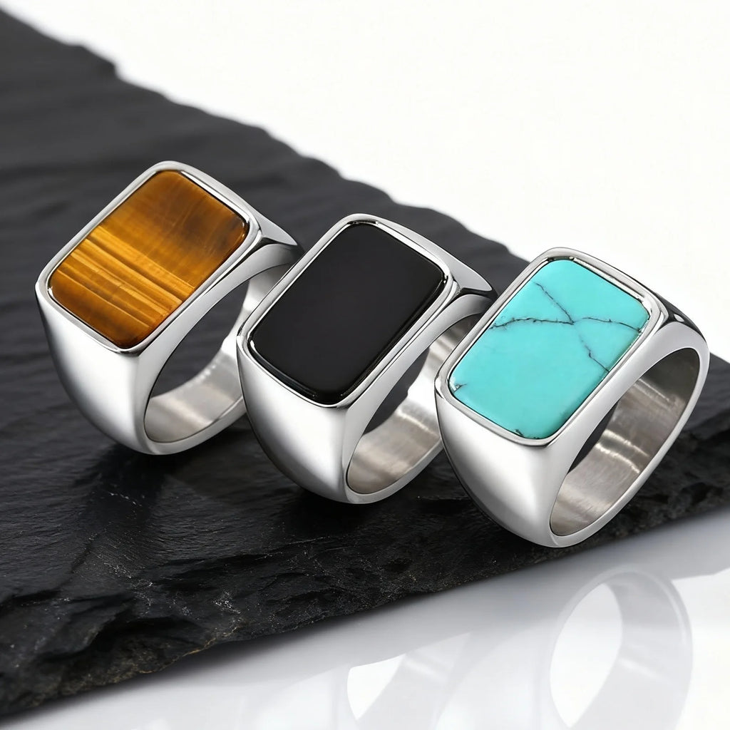 Minimal Square Stone Ring — Stainless Steel