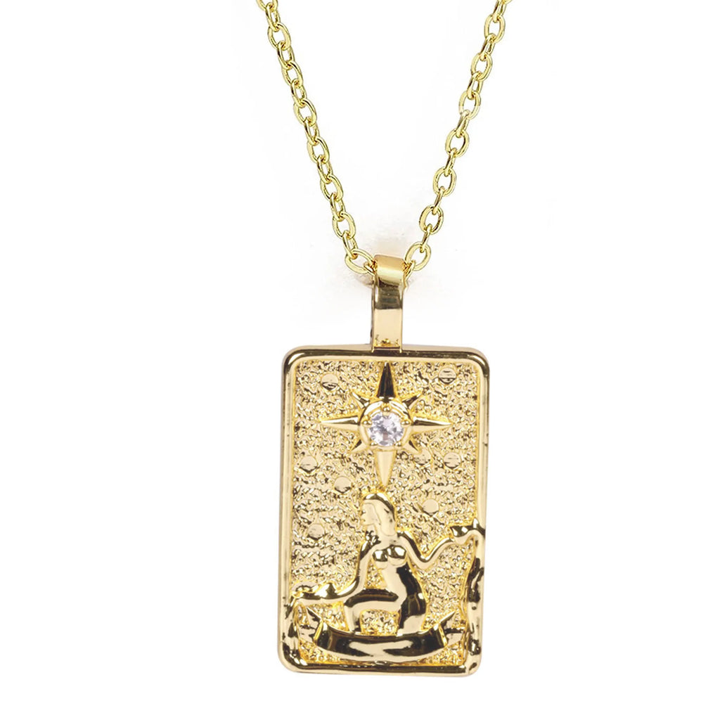 Double Sided Original Tarot Cards Necklace Tarot Moon Cigano Divination Zircon Necklace Wheel of Fortune Star Death
