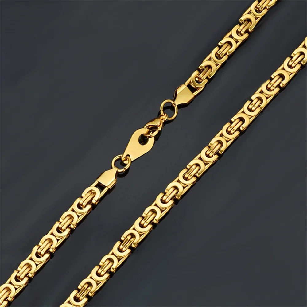 Gold Flat Byzantine Link Chain Necklace 6mm — Stainless Steel