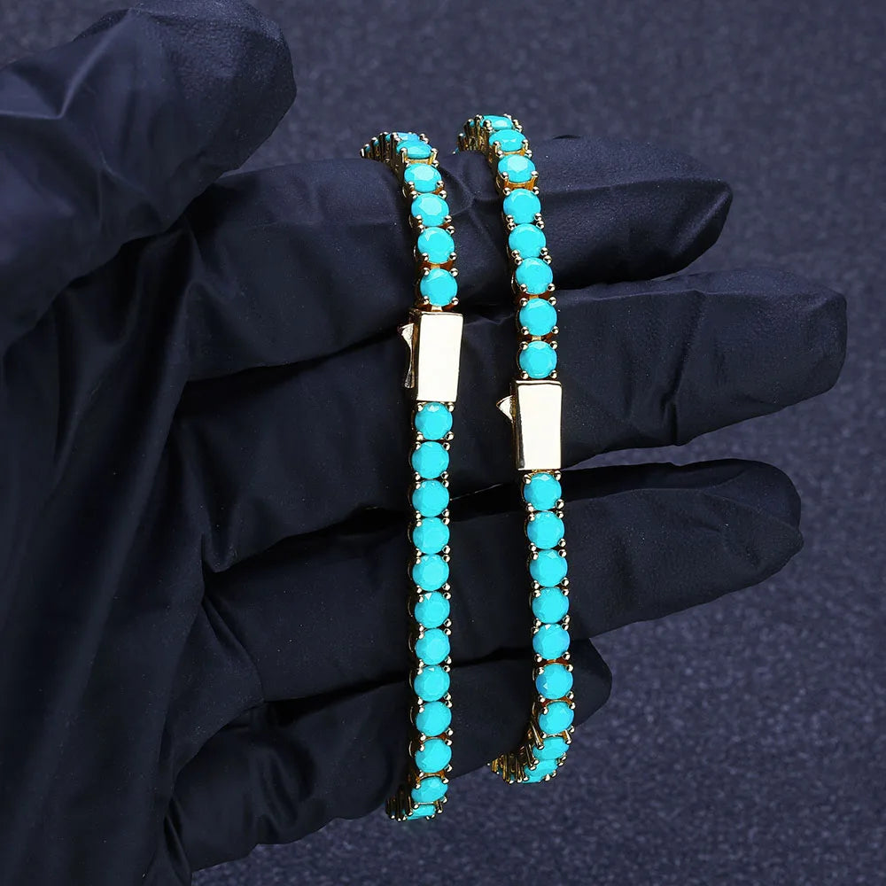 Gold Tennis Bracelet Blue Turquoise 4MM 18K