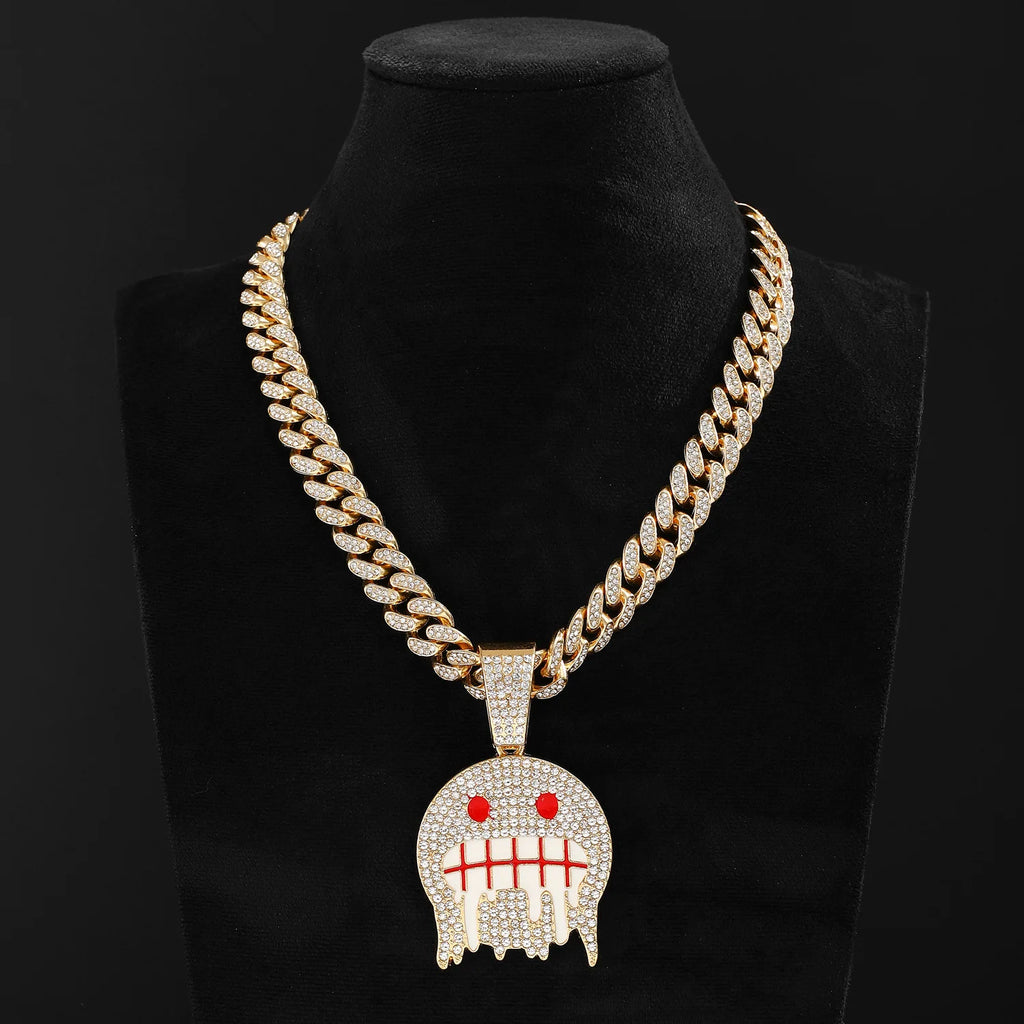 Full Crystal Cross Pendant Cuban Chain Necklace — Two-Tone