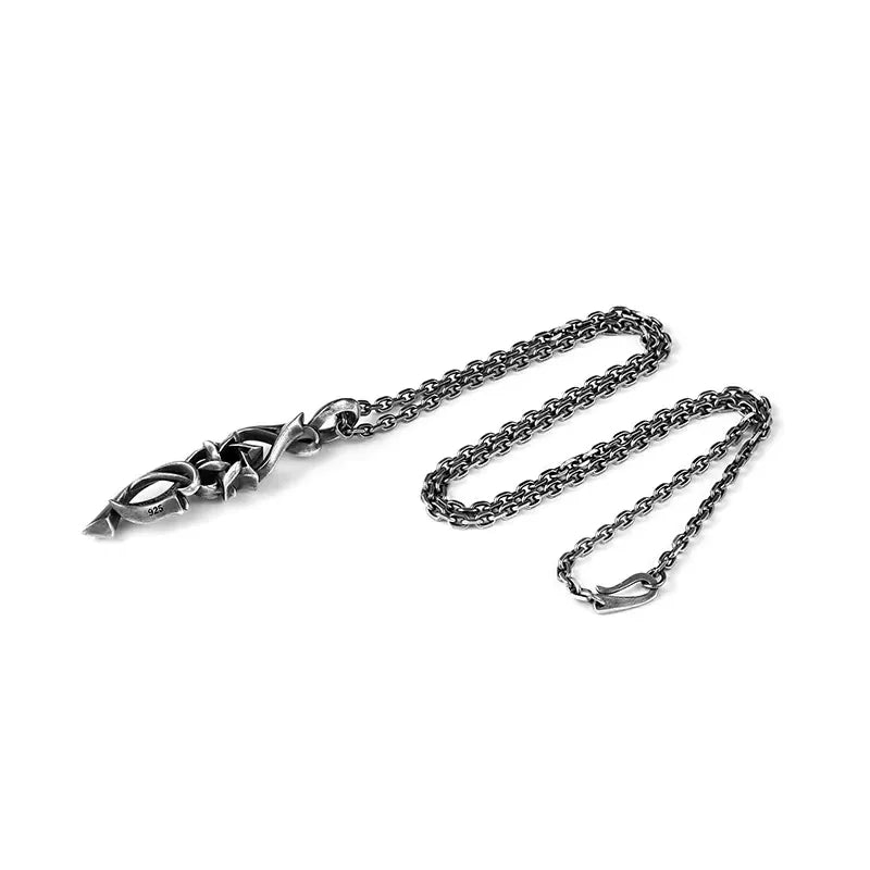 Hexagram Thorn Pendant Necklace — Silver-Tone, 60cm
