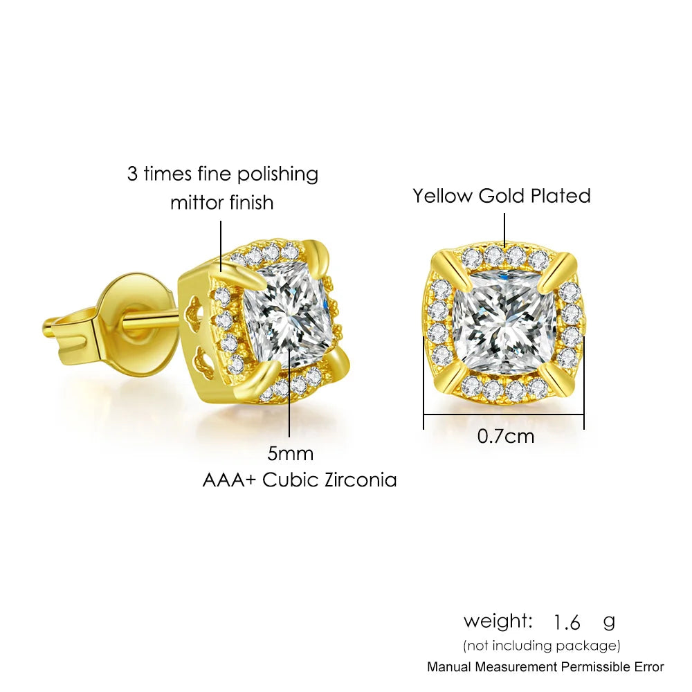 Two-Tone Iced Out Square Stud Earrings Multicolor
