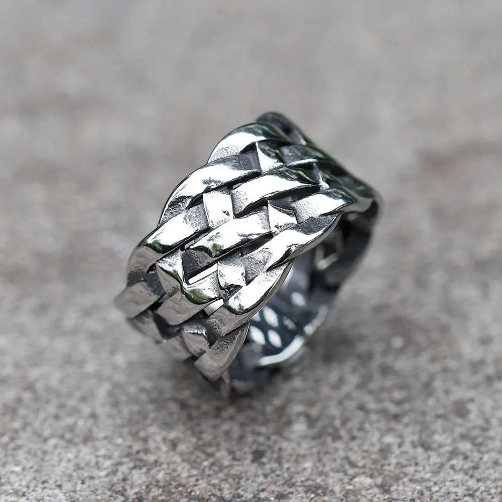 Nordic Viking Twist Weave Ring — Men's Band, Stainless Steel
