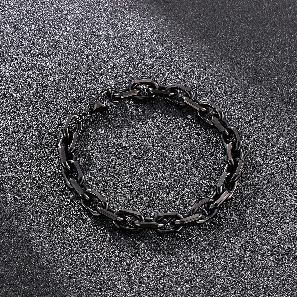 8mm Black Link Chain Necklace Bracelet For Men Stainless Steel Jewelry Gift Set