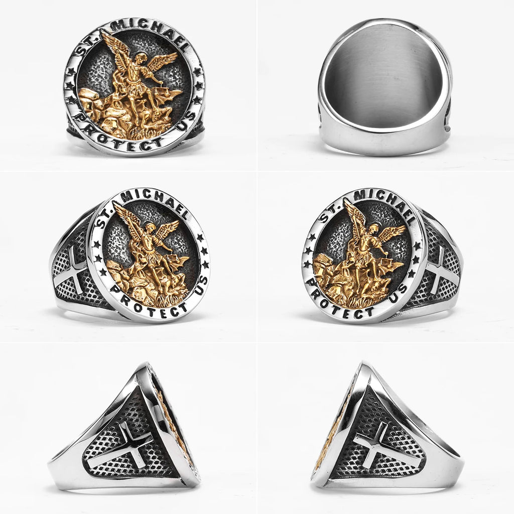 St.Michael St.Benedict Exorcism Powerful Talismans Stainless Steel Men Rings Punk New In For Male Women Fashion Jewelry