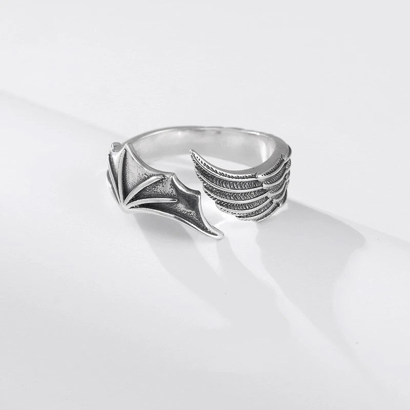 Retro Angel Demon Wings Open Ring for Women Couples Punk Gothic Adjustable Finger Jewelry Accessories Hip Hop Gifts