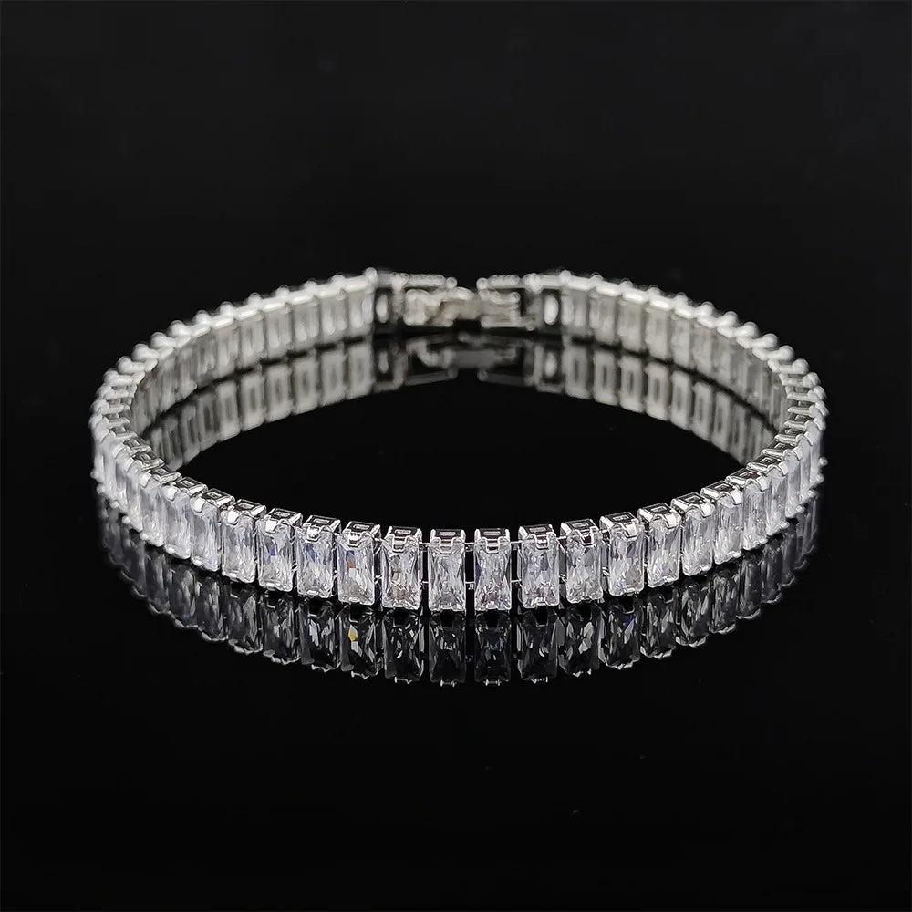 2022 New 18cm Marquise Oval Square Cut Luxury Silver Color on Hand Tennis Bracelet Bangle for Women Party Gift Jewelry