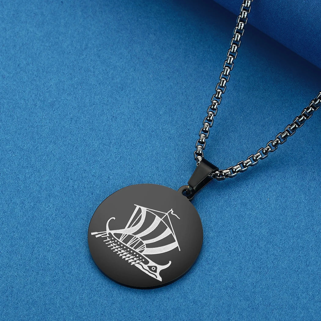 Viking Calendar Rune Medallion Pendant Necklace — Stainless Steel
