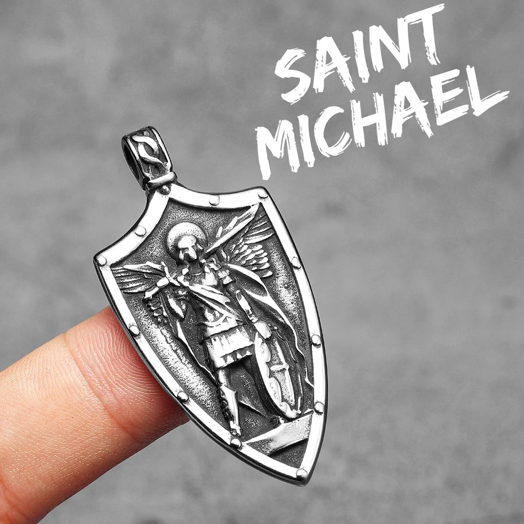 Archangel Necklaces St.Michael Pendants 316L Stainless Steel Men Women Amulets Chains Rock Punk Rider Jewelry Gift Dropshipping