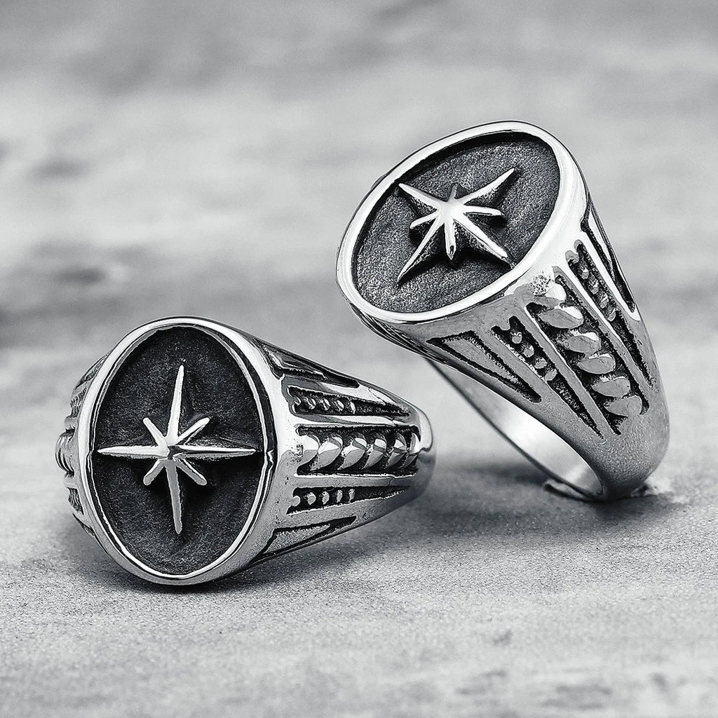 316L Stainless Steel Rings North Star Shining Fashion Men Cool Ring for Friend Rider Biker Jewelry Unique Best Gift